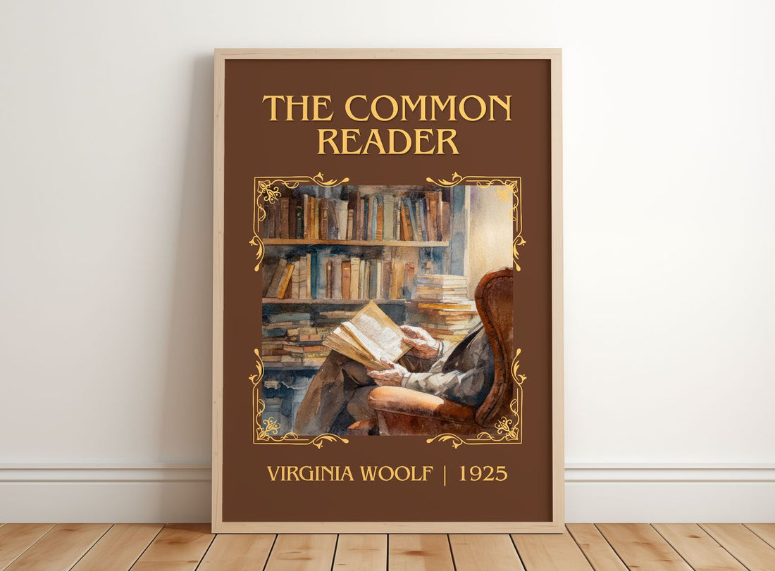 The Common Reader Classic Book Art Print by Virginia Woolf – framed print leaning on a wooden floor