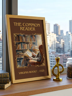 The Common Reader Classic Book Art Print by Virginia Woolf – framed print on a city-view windowsill