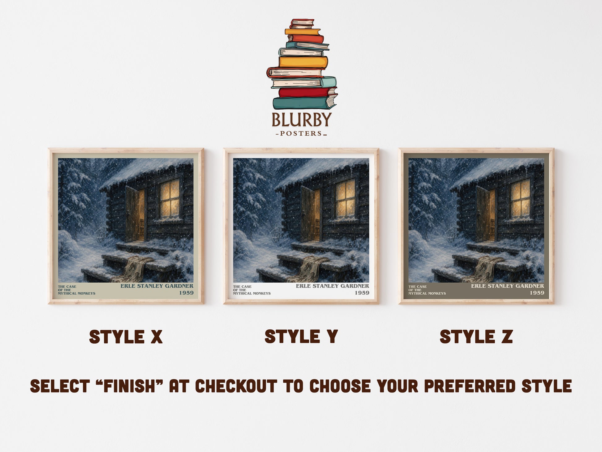 The Case Of The Mythical Monkeys literary print in frame leaning in hallway – mystery wall art