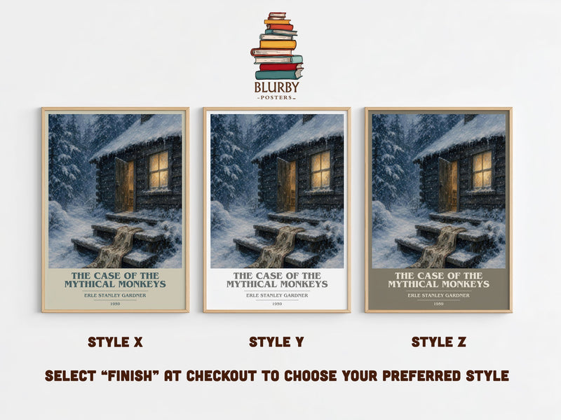 The Case Of The Mythical Monkeys book cover print in frame leaning in hallway – mystery wall art