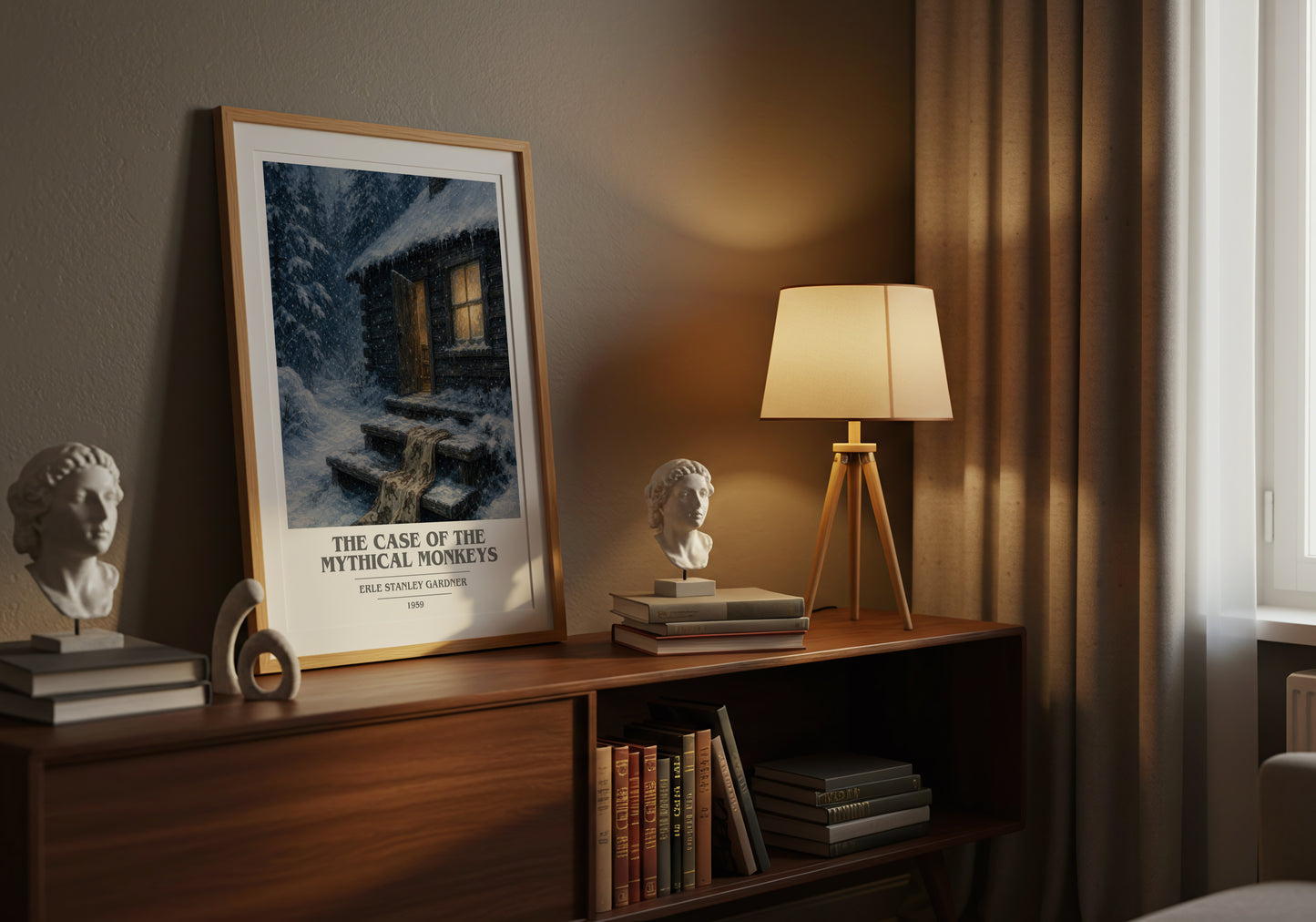 The Case Of The Mythical Monkeys book cover book poster framed on wall – mystery wall art