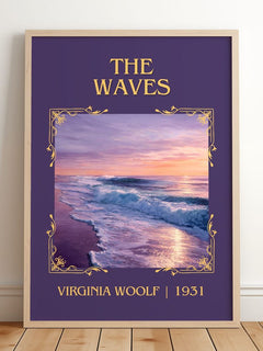 The Waves Classic Book Art Print by Virginia Woolf – framed print leaning on a wooden floor