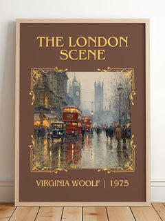 The London Scene Classic Book Art Print by Virginia Woolf – framed print leaning on a wooden floor