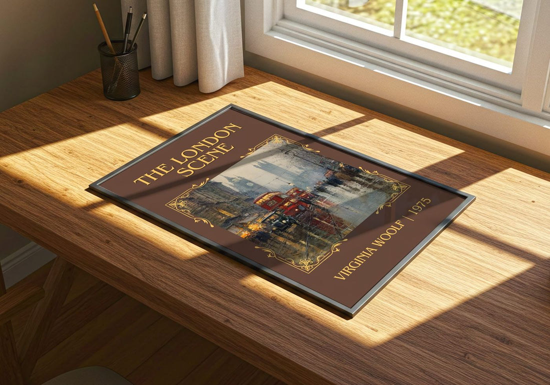 The London Scene Classic Book Art Print by Virginia Woolf – print on a sunlit desk