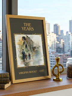 The Years Classic Book Art Print by Virginia Woolf – framed print on a city-view windowsill