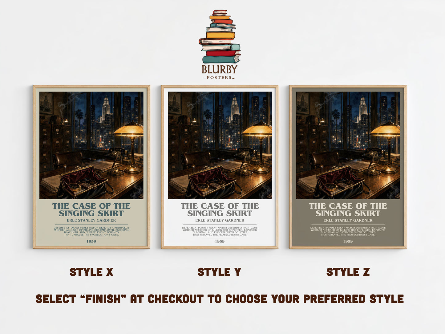 The Case Of The Singing Skirt bookish print in frame leaning in hallway – mystery wall art