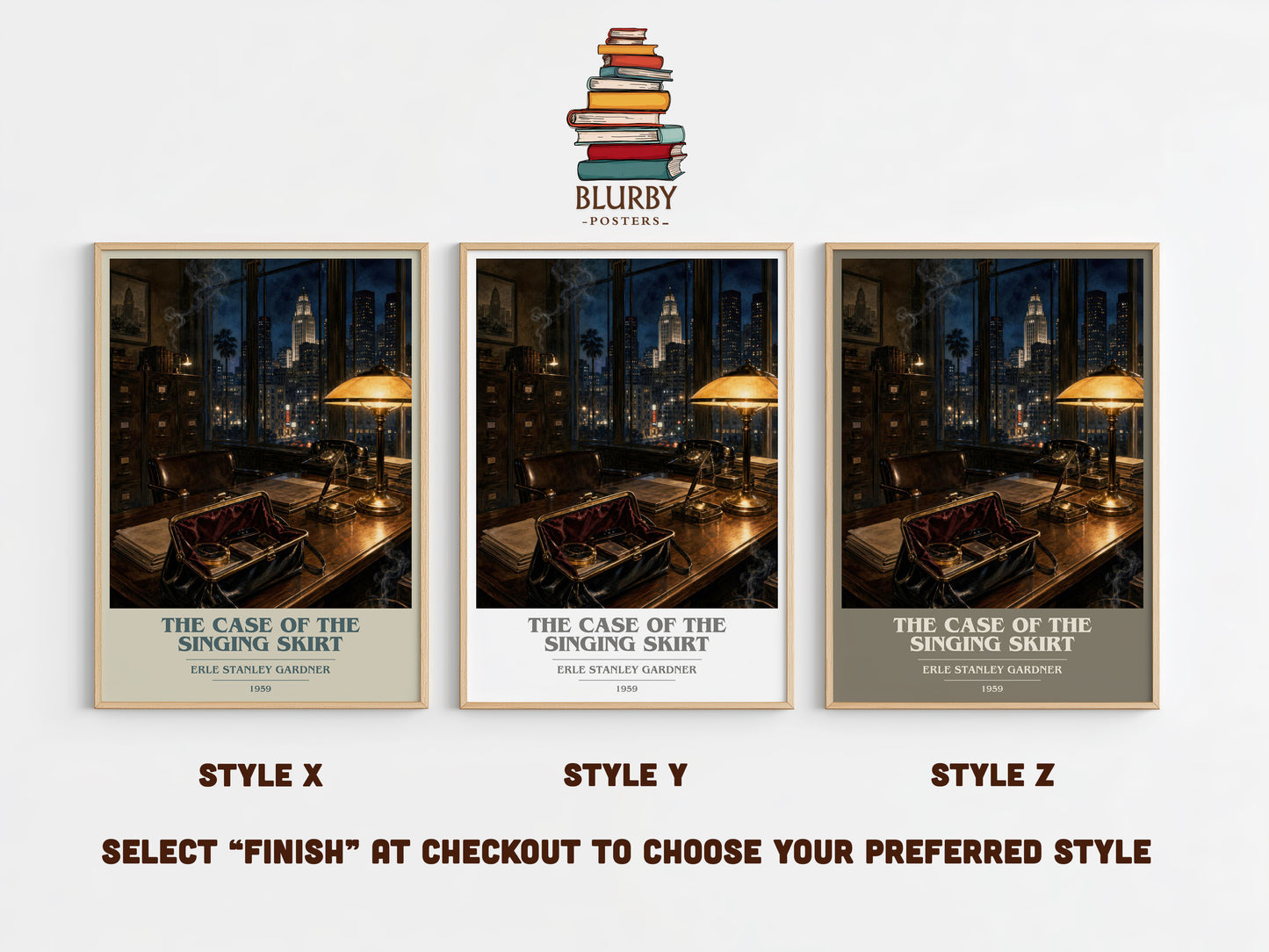 The Case Of The Singing Skirt book cover print in frame leaning in hallway – mystery wall art