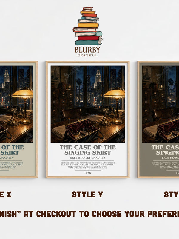 The Case Of The Singing Skirt bookish print in frame leaning in hallway – mystery wall art