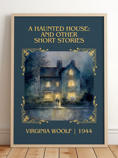 Haunted House: And Other Short Stories Classic Book Art Print – framed print leaning on a wooden floor