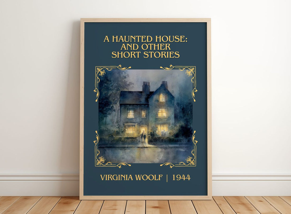 Haunted House: And Other Short Stories Classic Book Art Print – framed print leaning on a wooden floor