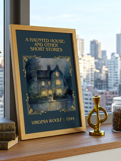 Haunted House: And Other Short Stories Classic Book Art Print – framed print on a city-view windowsill
