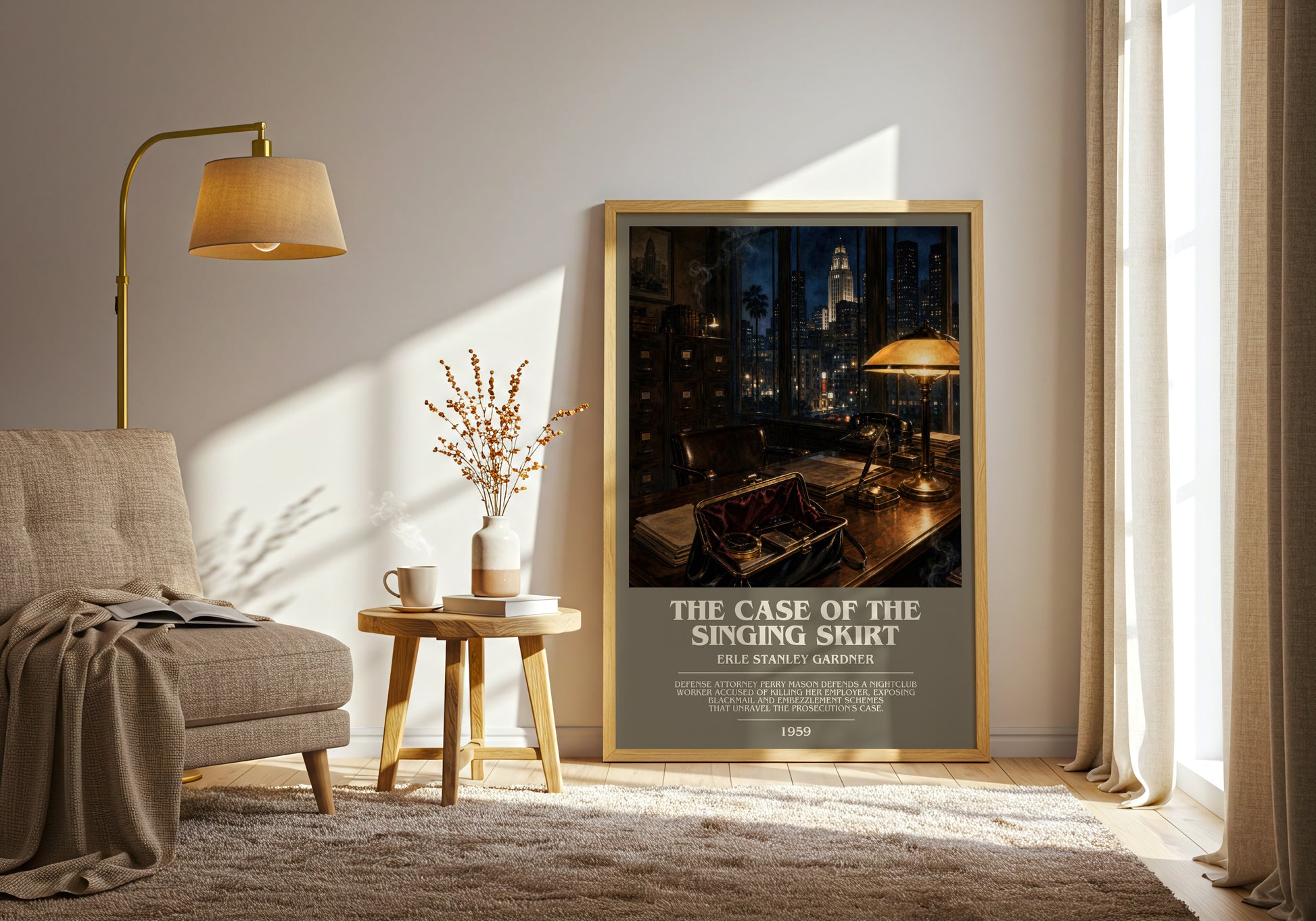 The Case Of The Singing Skirt bookish print on bookshelf – Erle Stanley Gardner fan gift