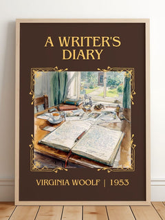 A Writer'S Diary Classic Book Art Print by Virginia Woolf – framed print leaning on a wooden floor