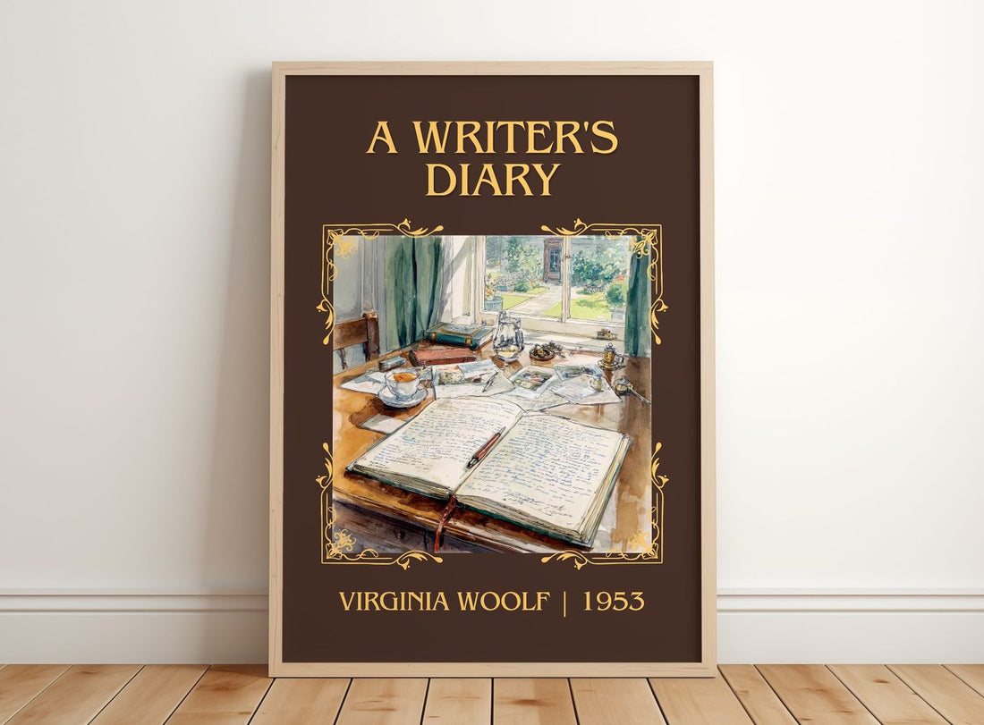 A Writer'S Diary Classic Book Art Print by Virginia Woolf – framed print leaning on a wooden floor