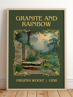 Granite And Rainbow Classic Book Art Print by Virginia Woolf – framed print leaning on a wooden floor