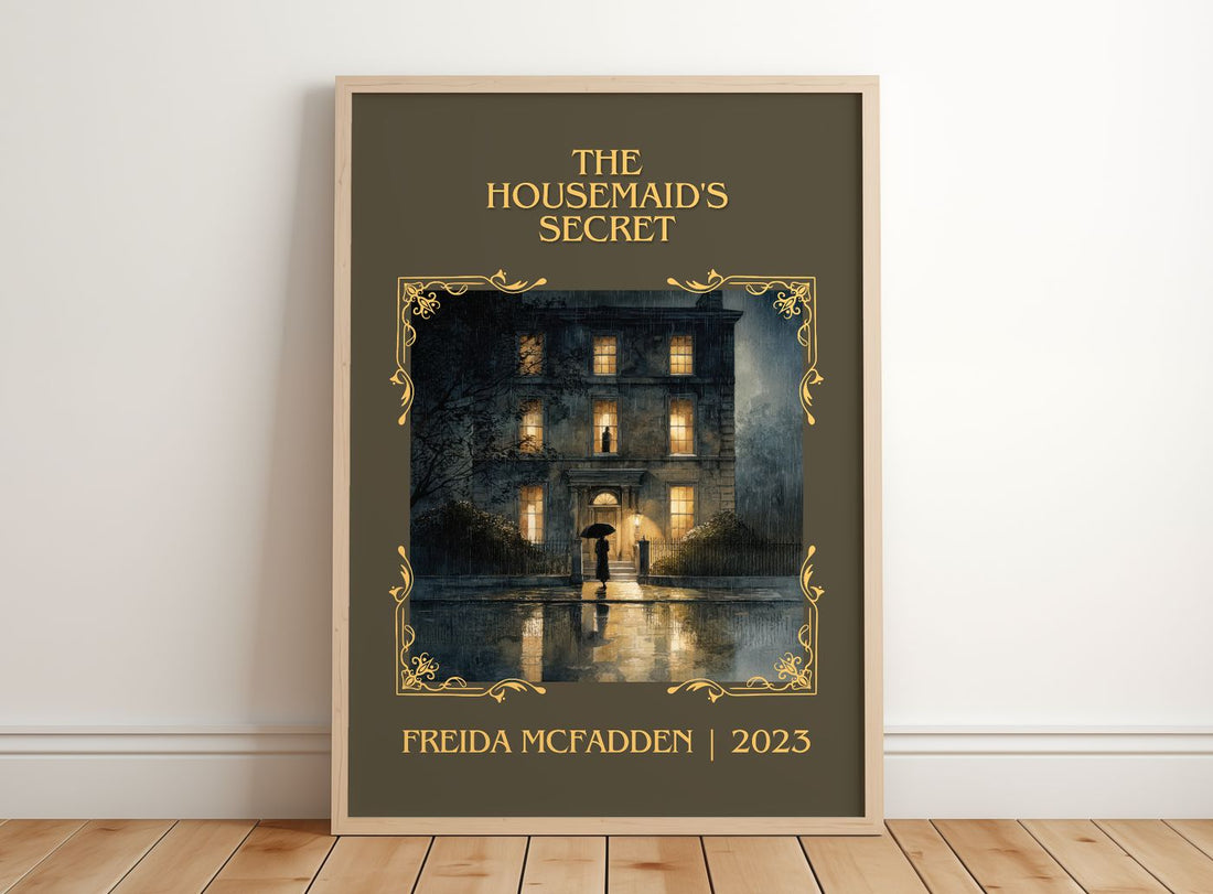 The Housemaid'S Secret Classic Book Art Print by Freida McFadden – framed print leaning on a wooden floor