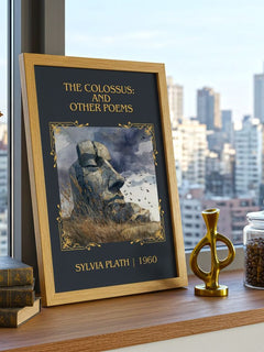 The Colossus: And Other Poems Classic Book Art Print by Sylvia Plath – framed print on a city-view windowsill