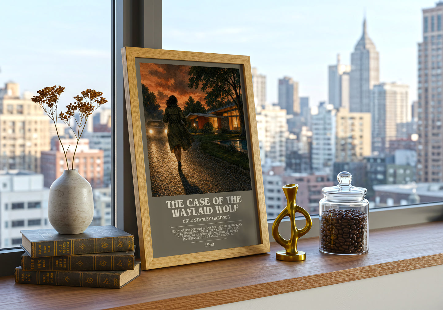 The Case Of The Waylaid Wolf bookish print framed by window – literary home decor