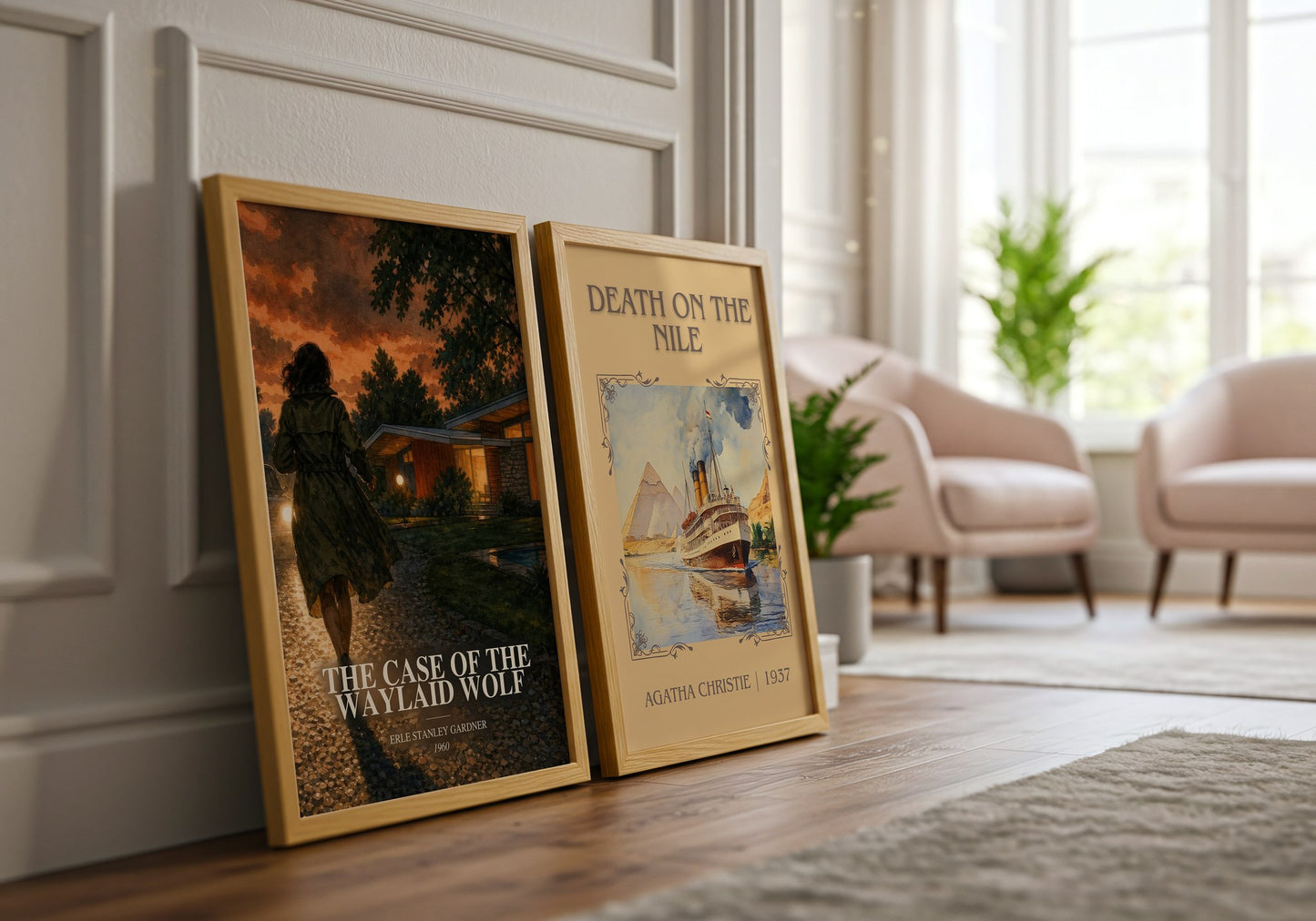 The Case Of The Waylaid Wolf watercolour print framed by window – literary home decor