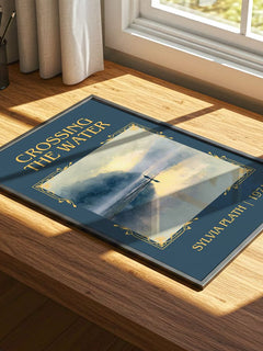 Crossing The Water Classic Book Art Print by Sylvia Plath – print on a sunlit desk