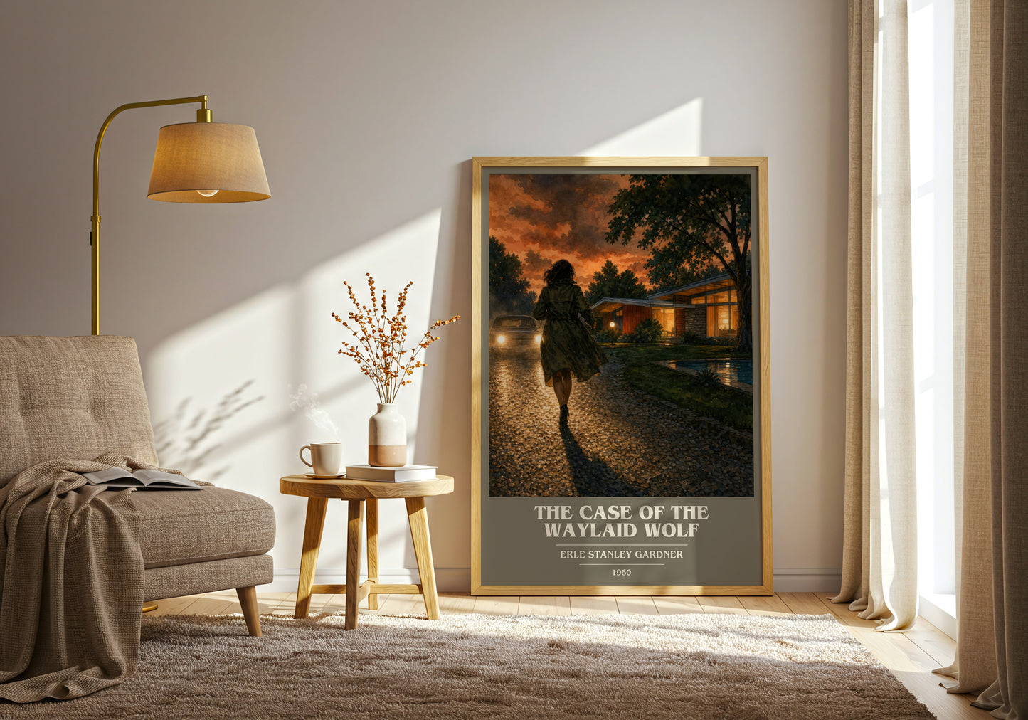 The Case Of The Waylaid Wolf book cover print on bookshelf – Erle Stanley Gardner fan gift