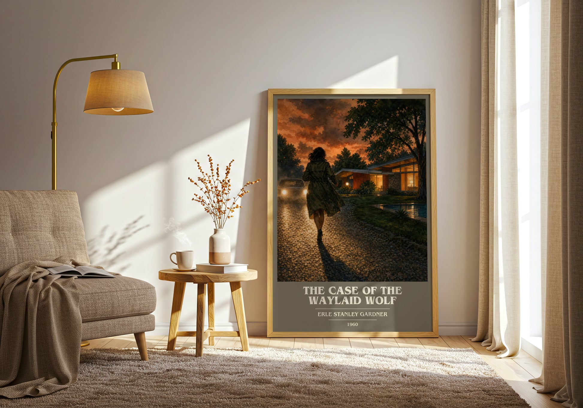 The Case Of The Waylaid Wolf book cover print on bookshelf – Erle Stanley Gardner fan gift