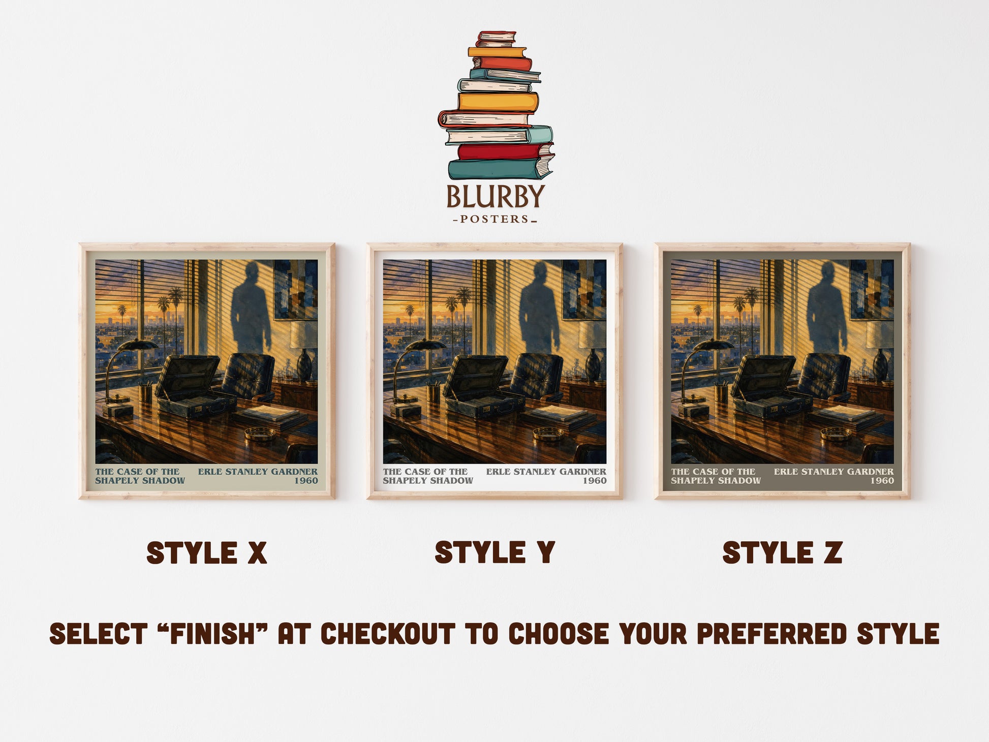 The Case Of The Shapely Shadow literary print in frame leaning in hallway – mystery wall art