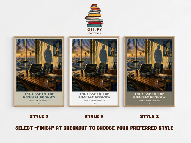 The Case Of The Shapely Shadow book cover print in frame leaning in hallway – mystery wall art
