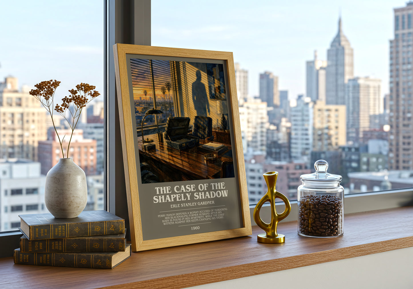 The Case Of The Shapely Shadow bookish print framed by window – literary home decor