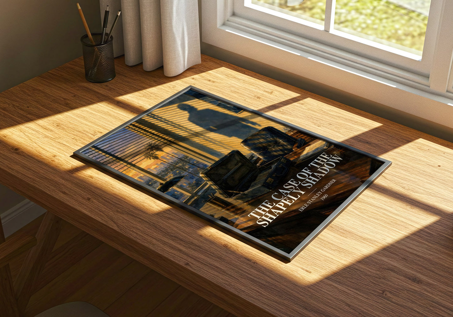 The Case Of The Shapely Shadow watercolour book poster framed on wall – mystery wall art