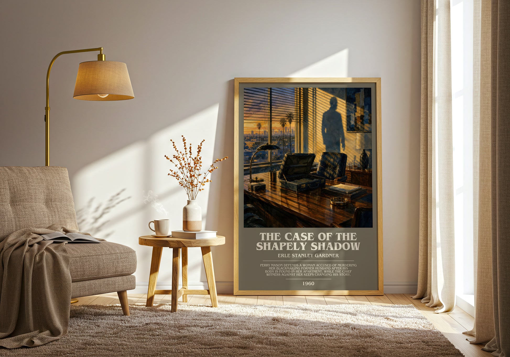 The Case Of The Shapely Shadow bookish print on bookshelf – Erle Stanley Gardner fan gift