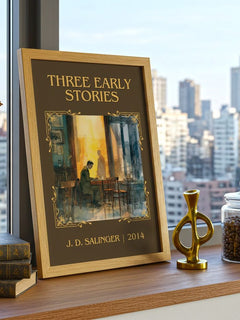 Three Early Stories Classic Book Art Print by J. D. Salinger – framed print on a city-view windowsill