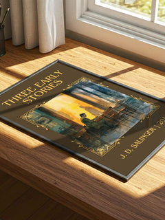 Three Early Stories Classic Book Art Print by J. D. Salinger – print on a sunlit desk