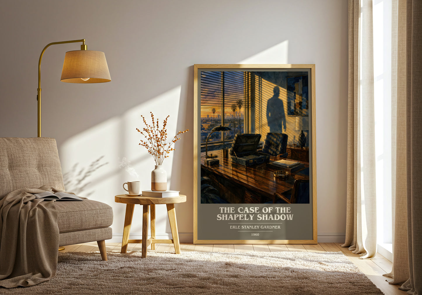 The Case Of The Shapely Shadow book cover print on bookshelf – Erle Stanley Gardner fan gift