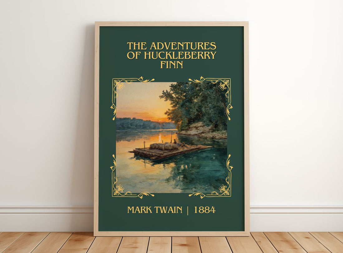 The Adventures Of Huckleberry Finn classic book art print in frame leaning in hallway – classic literature wall art