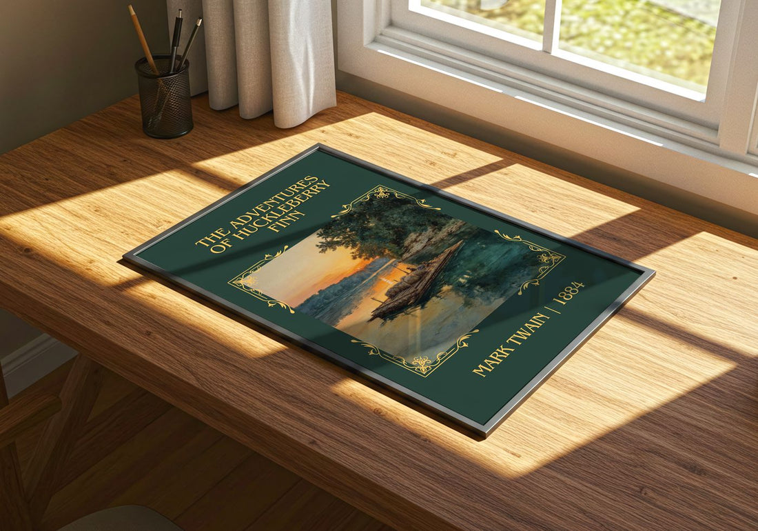 The Adventures Of Huckleberry Finn classic book art print framed by window – literary home decor