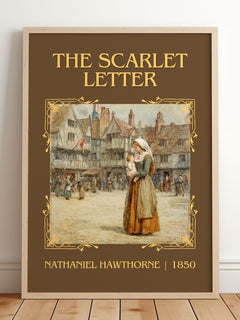 The Scarlet Letter Classic Book Art Print by Nathaniel Hawthorne – framed print leaning on a wooden floor