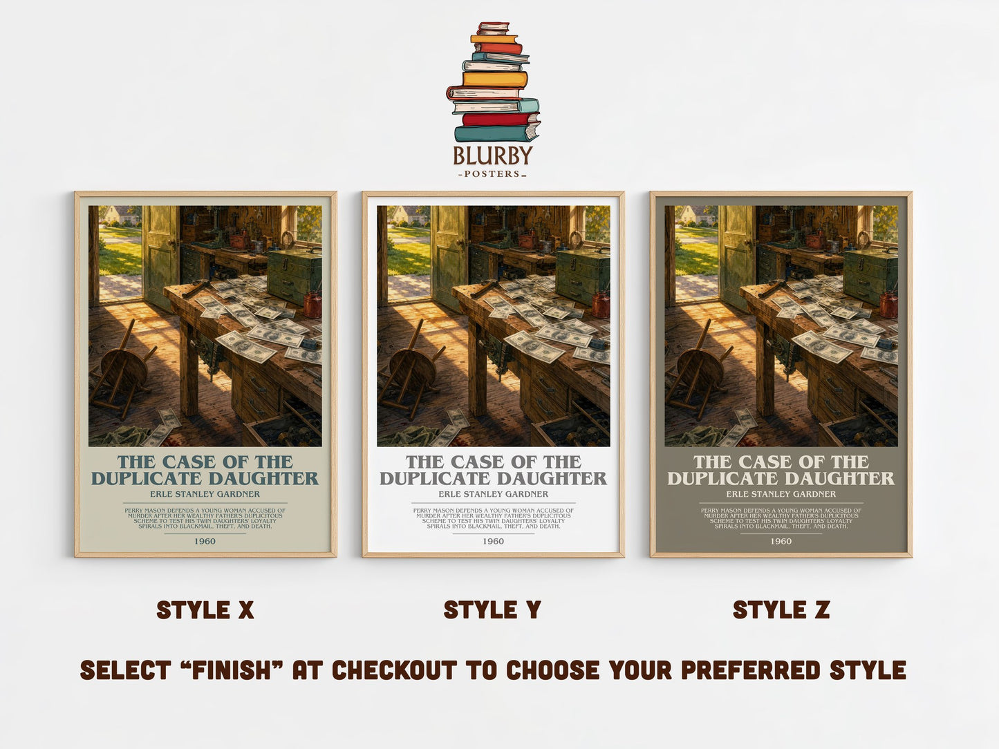 The Case Of The Duplicate Daughter bookish print in frame leaning in hallway – mystery wall art
