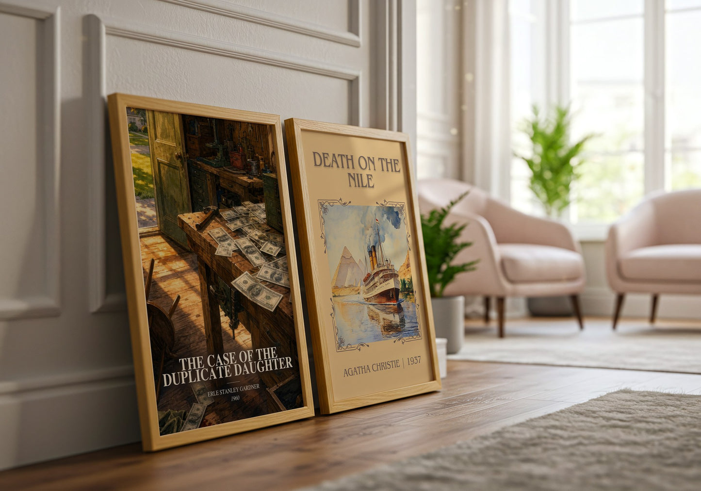 The Case Of The Duplicate Daughter watercolour print framed by window – literary home decor