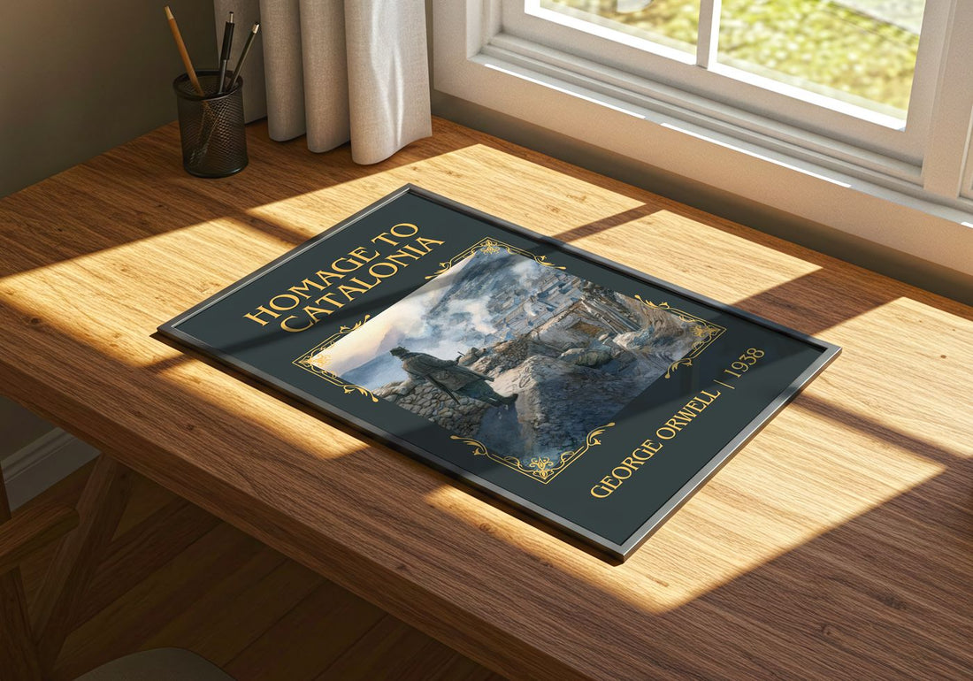 Homage To Catalonia Classic Book Art Print by George Orwell – print on a sunlit desk