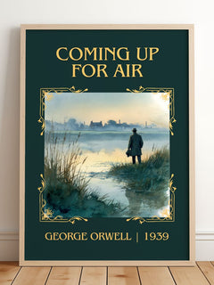 Coming Up For Air Classic Book Art Print by George Orwell – framed print leaning on a wooden floor