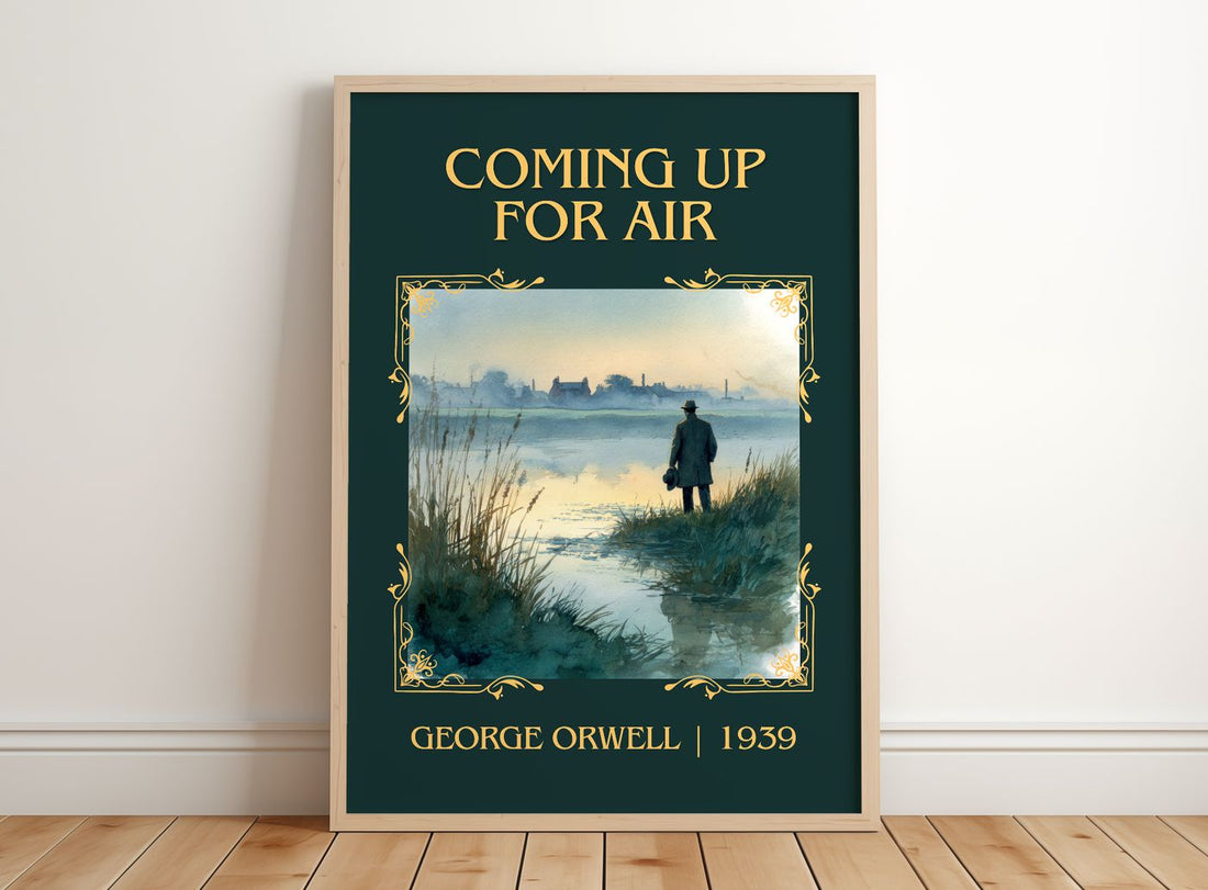 Coming Up For Air Classic Book Art Print by George Orwell – framed print leaning on a wooden floor