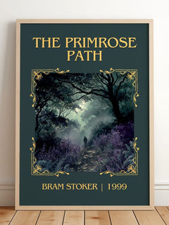 The Primrose Path Classic Book Art Print by Bram Stoker – framed print leaning on a wooden floor