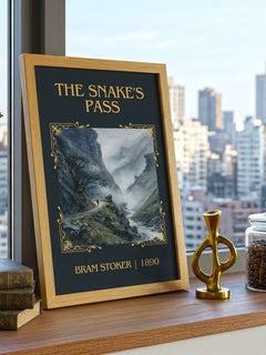 The Snake'S Pass Classic Book Art Print by Bram Stoker – framed print on a city-view windowsill