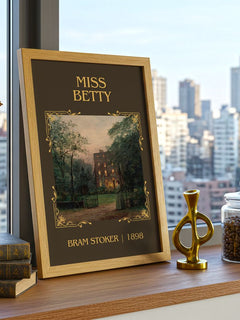 Miss Betty Classic Book Art Print by Bram Stoker – framed print on a city-view windowsill