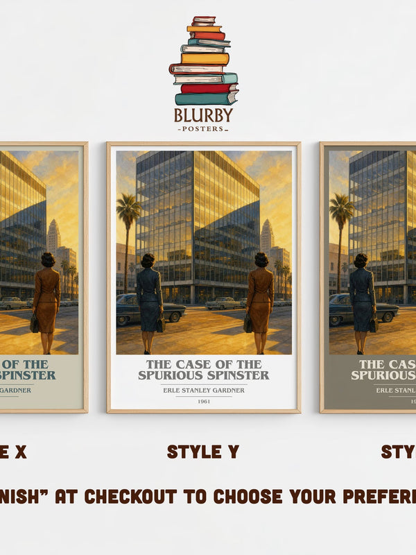 The Case Of The Spurious Spinster book cover print in frame leaning in hallway – mystery wall art