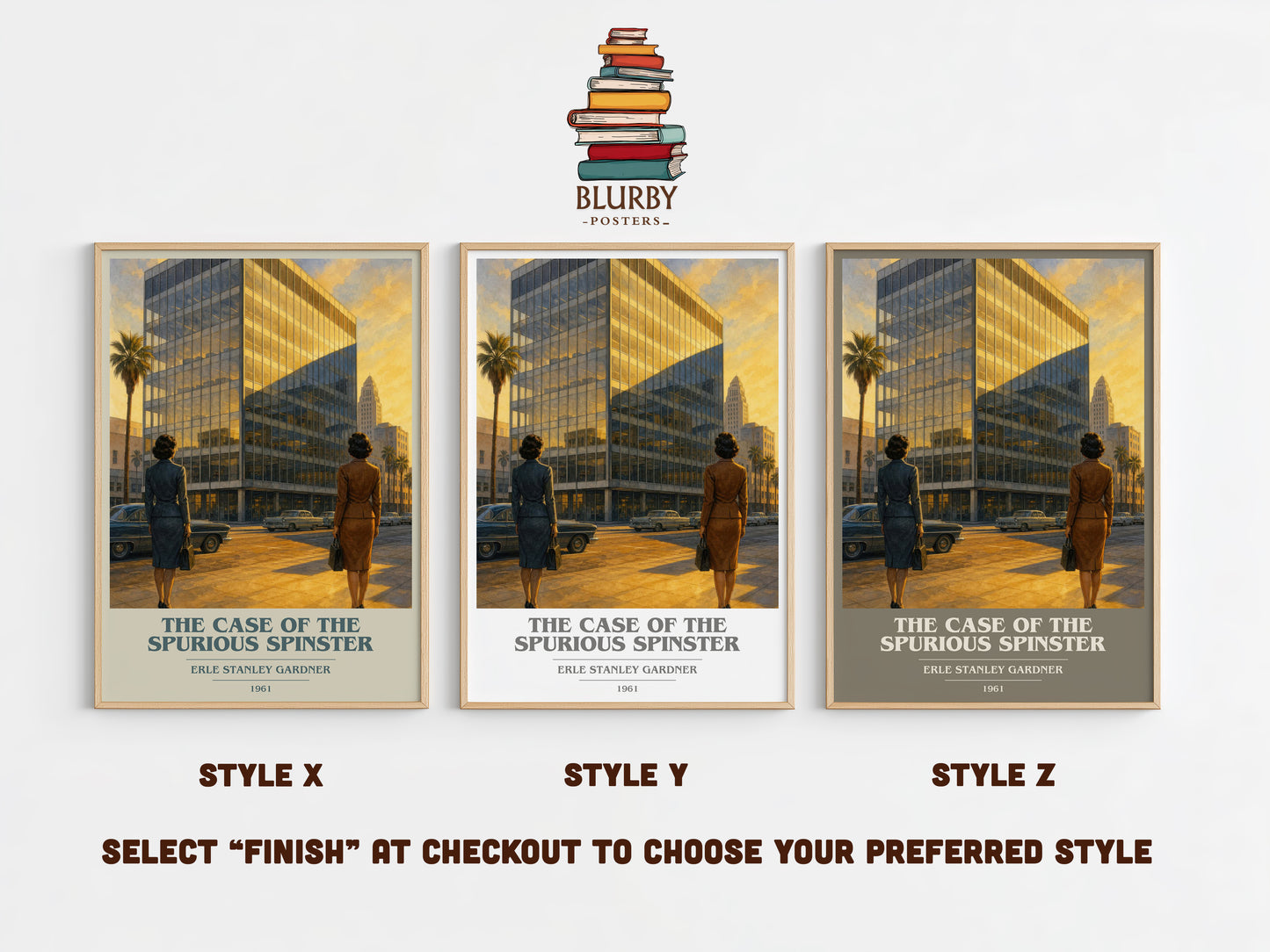 The Case Of The Spurious Spinster book cover print in frame leaning in hallway – mystery wall art
