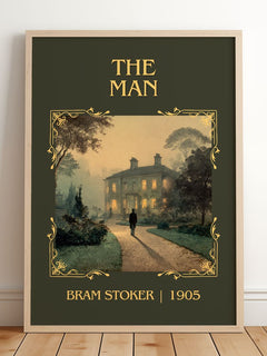 The Man Classic Book Art Print by Bram Stoker – framed print leaning on a wooden floor