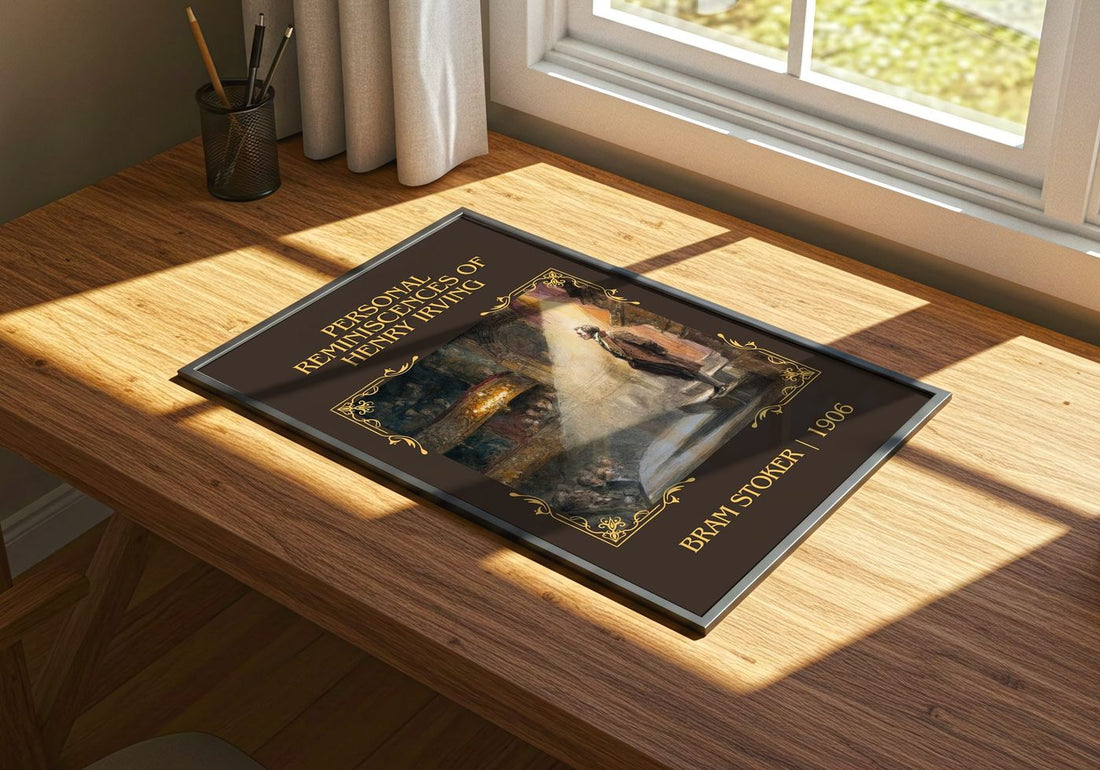 Personal Reminiscences Of Henry Irving Classic Book Art Print – print on a sunlit desk