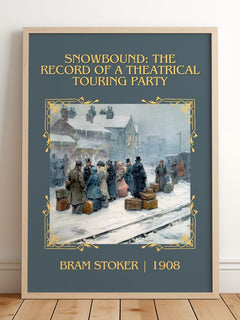 Snowbound: The Record Of A Theatrical Touring Party Classic Book Art – framed print leaning on a wooden floor